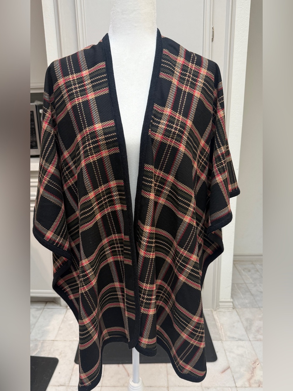 TRINA TURK Multi Plaid Poncho Made in USA Sz XS/Small NWOT